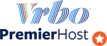 Vrbo Premier Host logo with blue text and orange star icon