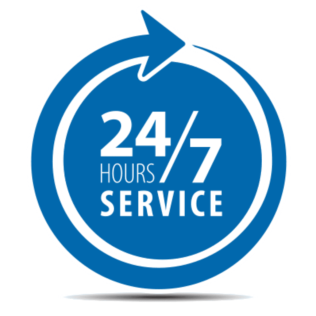 A 24/7 service icon, representing the round-the-clock support included with our Airbnb management in Canmore.
