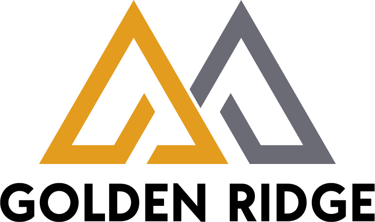 Golden Ridge logo with interlocking gold and gray mountain triangles