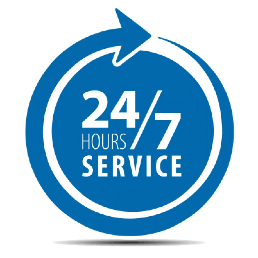 A 24/7 service icon, representing the round-the-clock support included with our Airbnb management in Canmore.